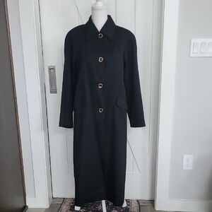 J Percy Elegant Black Long Dress Coat with Gold Buttons